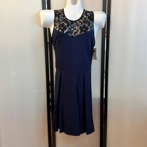 Heloise Scuba Blue/Black Lace top Dress.  Size L.